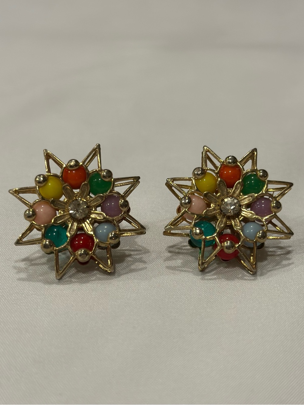 Vintage 50’s Signed Coro Atomic Starburst Screw-Back Earrings with Cabochons